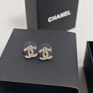 Chanel Classic CC Logo Glitter Stud Earrings